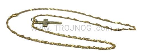 łańcuszek ze srebra, pozłacany, delikatny, kręcony, do medalika, do krzyżyka, na szyję, różne długości, srebro, złocenie, kobiecy, młodzieżowy, wzór, zdjęcie z krzyżykiem, traditio.jpg