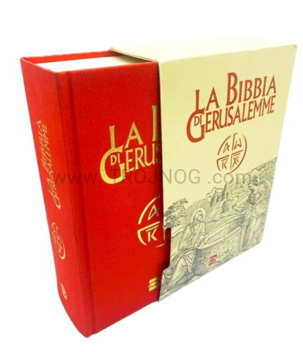 biblia jerozolimska, wydanie włoskojęzyczne, czerwona, posiada dużo przypisów, do skrutacji, modlitwy, rozmowa z Bogiem, twarda okładka.jpg