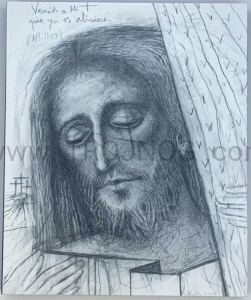 Ikonka 12x10cm Oblicze Chrystusa, 2018 biało czarna