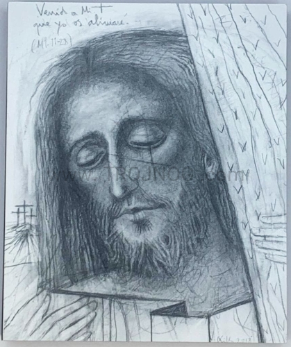 ikonka drewniana, 12cm, oblicze Chrystusa, strapiona twarz, Kiko 2018, mała ikona, neo, icône en bois, 12 cm, visage du Christ, visage vieilli, Kiko 2018, petite icône.jpg