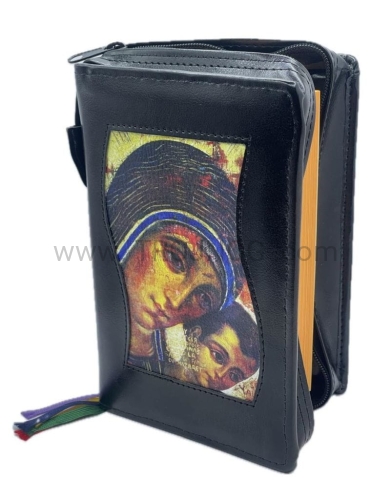 okladka na brewiarz z wszyta ikona, etui, na liturgia godzin, futerał, na brewiarz kapłański, okładka na wszystkie tomy brewiarza, liturgii godzin, czarna, skóra, ikona Madonny.jpg