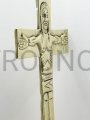 Kreuz auf dem Tisch, auf der Kugel, stehend, traditio, zum Gebet, auf Laudes, stehend, Messing, poliert, handbearbeitet, geschnitzt, poliert, gekreuzigter Christus, Maria auf der Rückseite des Kreuzes, fürbittend, über dem Globus, irdisch.jpeg