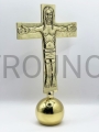 cruz sobre la mesa, sobre la pelota, de pie, traditio, para la oración, en laudes, de pie, latón, pulido, acabado a mano, tallado, pulido, Cristo crucificado, María en el dorso de la cruz, intercediendo, sobre el mundo, terrenal.jpeg