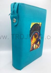 Okładka z zamkiem, na Biblia Jerozolimska z ikona, turkusowa, etui, futerał