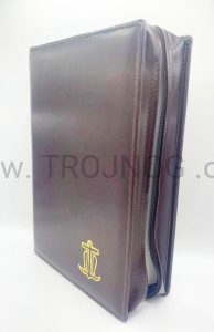 Okładka brązowa na Biblię Jerozolimską, ze złoconymi tłoczeniami, futerał, etui