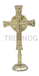 Krzyż na laudesy Chwalebny pozłacany 20cm na stół, niedzielna modlitwa kościoła z dziećmi