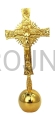 krzyż na kuli, pozłacany, na stół, na ołtarz, chwalebny, mosiądz złocony, Maryja pod krzyżem, Chrystus nad kulą ziemską, promienie chwały wokół figury Jezusa, wykańczany ręcznie, rzeźbiony, wysoki połysk, 21 cm.jpg