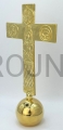 cross on a ball, gilded, for a table, for an altar, traditio, gilded brass, on the back of the cross Mary, Christ over the globe, hand-finished, carved, high gloss, simple pattern, 20cm.jpg