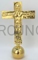 croce su palla, dorata, da tavolo, da altare, traditio, ottone dorato, sul retro della croce Maria, Cristo sul globo, rifinito a mano, intagliato, lucido, disegno semplice, 20cm.jpg