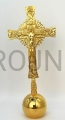 хрест на кулі, позолочений, для столу, для вівтаря, славний, латунь позолочена, Марія під хрестом, Христос над земною кулею, промені слави навколо фігури Ісуса, ручне оздоблення, різьблення, високий глянець, 21 см.jpg