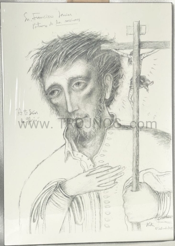 ikona św. Franciszek Ksawery, Francisco de Jaso y Azpilcueta, szkic Kiko Arguello, 2019, biało - czarny, na desce, 40x30cm, wysoka jakość, zabezpieczona lakierem.jpg