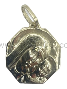 Medalik ze złota 2 x 2 cm, na szyję  Madonna Drogi, ośmiobok z Maryją, wisiorek