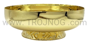 Patena pozłacana głęboka, okrągła, 16cm, z podstawką, na hostie, chleb