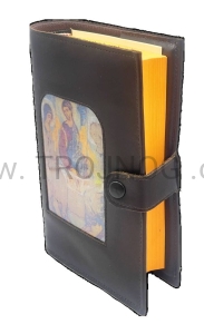 Okładka ze skóry na brewiarz, z wszytą ikoną "Trójca" Rublowa, brązowa