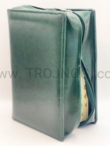 Okładka na nową, mniejszą Biblię Jerozolimską, zielona, z zamkiem, eco-skóra etui, futerał, pokrowiec