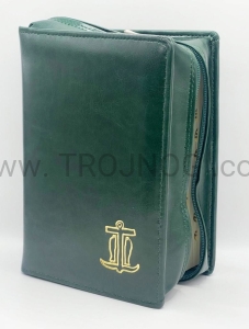 Okładka na nową, mniejszą Biblię Jerozolimską, zielona, z tłoczeniem, z zamkiem, eco-skóra etui, futerał, pokrowiec