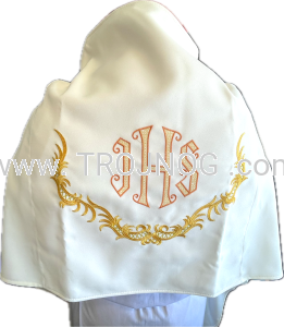 Welon naramienny, z haftowanym IHS, ecru, złocony haft