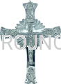 cross on the wall, made of brass, silver-plated, with symbols of the evangelists, glorious cross, with rays of glory, rays coming out of the cross, tetramorphism, contoured, silver-plated brass, mirror silver, highest quality