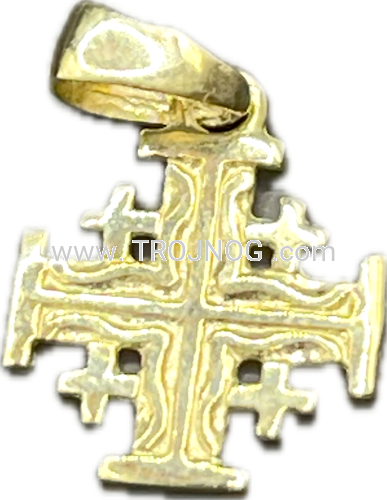 krzyżyk ze złota, na szyje, krzyż Jerozolimski, żółte złoto, medalik, duży, 1,4cm, na łańcuszek.png