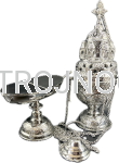 Trybularz i łódka niklowane, bogato zdobiona kadzielnica, 32cm, na procesje