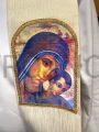 stola sacerdotale, bianca, per sacerdote, per funzioni, per messa, celebrazione dei sacramenti, con icona di Maria, Madre, neo, ricamata con simbolo mariano, ricamata con fili d'oro, regalo per un sacerdote.jpg