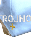 Geistliche Stola, blau, marianischen, für einen Priester, für Gottesdienste, Marienmessen, Feier des Marienkultes, eingenähte Ikone, gesticktes Ave-Maria-Symbol, Kreuz auf der Rückseite, längenverstellbares Band.png