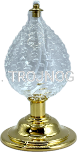 Świecznik, kryształowa ampułka w kształcie kropli, pozłacana nóżka, 13,5 cm na stół, ołtarz, lampka