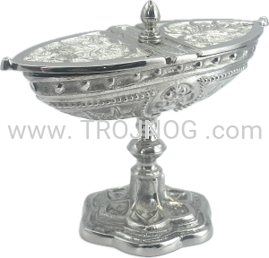 Łódeczka ozdobna do dużego trybularza, 18x12 cm, posrebrzana
