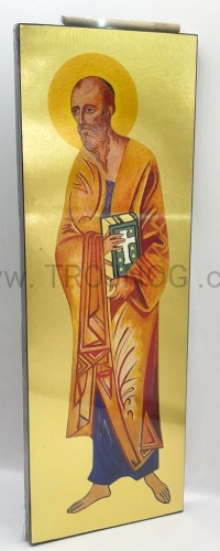 ikona pozłacana, Święty Paweł, z księgą życia, na prezent, 30x10cm, wizja Kiko Arguello, złocony, głębia obrazu, 3d, kolek do powieszenia.jpg