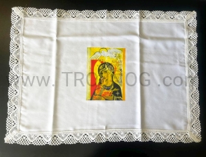 Obrus na laudesy z ikoną, z koronką, biały, gładki