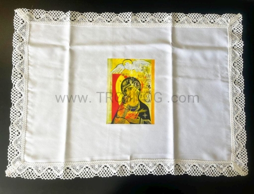 obrus, gładki, z koronka, z ikoną, 50x70, na stół, do modlitwy, na laudesy.jpg