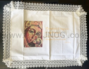 Obrus na laudesy z ikoną oraz cytatem, na zamówienie, 50x70, z koronką