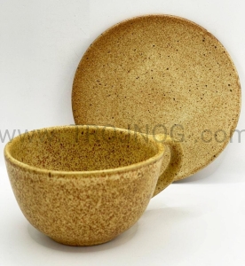 Zestaw do kawy / herbaty - filiżanka i spodeczek z gresu, na prezent, kamionka