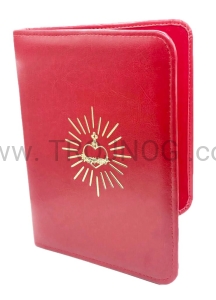 Teczka b5, czerwona,  na homilie, ryty, ogłoszenia, nabożeństwa, teksty, ze złoconym tłoczeniem, ring