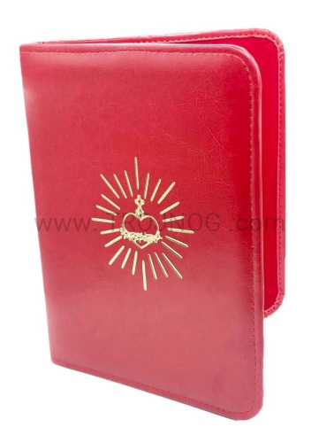 teczka na kazanie, okładka na ryty, etui na homilie, format b5, złocone tłoczenie, Serce Jezusa, z zapięciem ułatwiającym wymianę kartek, kolor czerwony, elegancki, estetyczne, eko-skóra.jpg