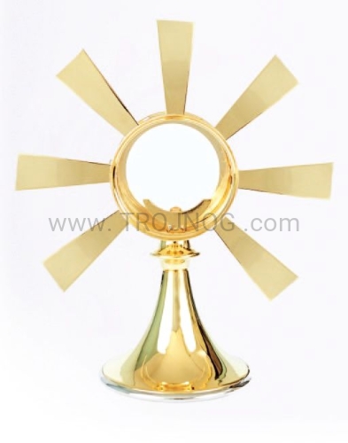 mała monstrancja, do adoracji, prosty wzór, wysokość 27cm, mosiężna, pozłacana, z mosiądzu, trwała.jpg