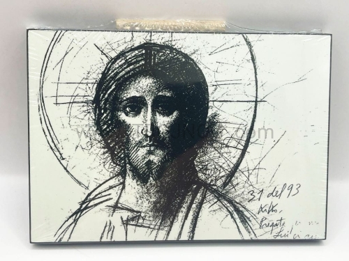 ikona drewniana, Oblicze Chrystusa, Twarz Jezusa, z korona chwały, biało czarne, neo, Kiko 93.jpg