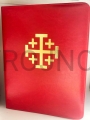 červený obal, na oznámenia, rytiny, homílie, a4, krúžková väzba, so zlatou razbou, na liturgické texty, na oltár, kazateľnicu, ekokoža, logo pozlátené, ozdobné, koženka, obal, puzdro.jpg