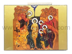 Ikonka pozłacana Chrzest Jezusa w rzece Jordan, 10 x 15 cm