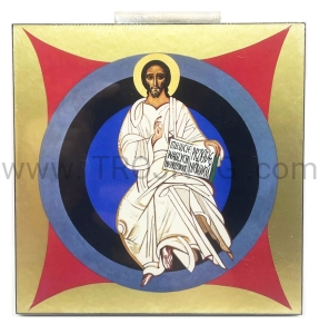 Pozłacana ikona Chrystus Pantokrator 30x30 cm korona misteryjna Perugia