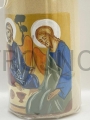 15 cm candle, for lauds, for prayer, with a handwritten icon, Trinity icon, handicraft, icon painting, Rublev's Trinity, new evangelization, new aesthetics, as a gift, aesthetic, high quality, vivid colors.jpg