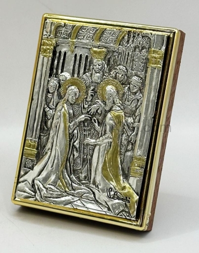 zaślubiny, rzeźbiona srebrna płytka, ręcznie pozłacana, na desce, z podstawka, prezent na slub, na stół, mały podarunek, ozdobna.jpg