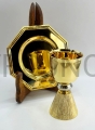 calice da pellegrinaggio, piccolo, per borsa da viaggio, zaino, eucaristia in pellegrinaggio, messa, calice e patena, placcato oro, piccolo, 11 cm, calice liturgico, stelo decorato, estetico, grazioso, decorato.jpg