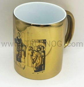 Kubek złocony, z ikoną w konturze, błyszczący, na prezent