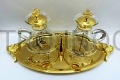 set di ampolle con vassoio, dorate, decorative, in vetro, vetro dorato, palma della vittoria dorata, ampolle per chiesa, per liturgia, ampolle per vino e acqua, liturgiche, per l'Eucaristia, messa.jpg
