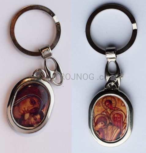 brelok do kluczy, z ikoną, dwie ikony, z obu stron, dwustronny, madonna drogi, swieta rodzina z rio, wisiorek, swiadectwo, kółko do kluczy, do samochodu, do domu.jpg