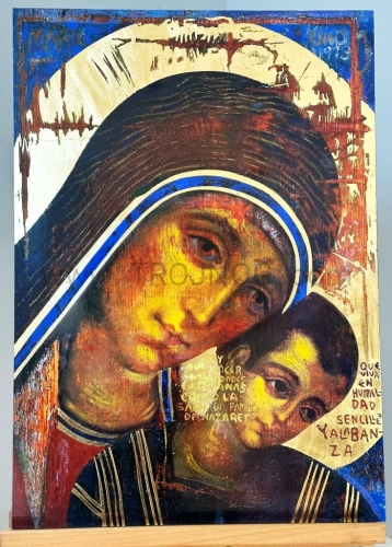 ikona Madonna Drogi, pozłacana, Maryja, Kiko, klasyczna, Maryja z dzieciątkiem Jezus, złota folia, pozłącana ikona, duży format, do salki, do kościoła, na ścianę.jpg