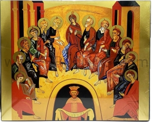 Ikonka pozłacana Święta Pentecoste 14x10 Zesłanie Ducha Świętego, korona Misteryjna