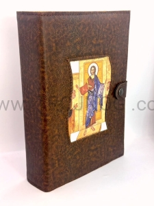 Okładka z ikoną na Biblia Jerozolimska, brązowo czarna, pokrowiec, skórzane etui