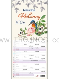 Kalendarz rodzinny, na ścianę, 2026, 4 kolumny, rozmiar 48,5cm, do zapisywania ważnych wydarzeń